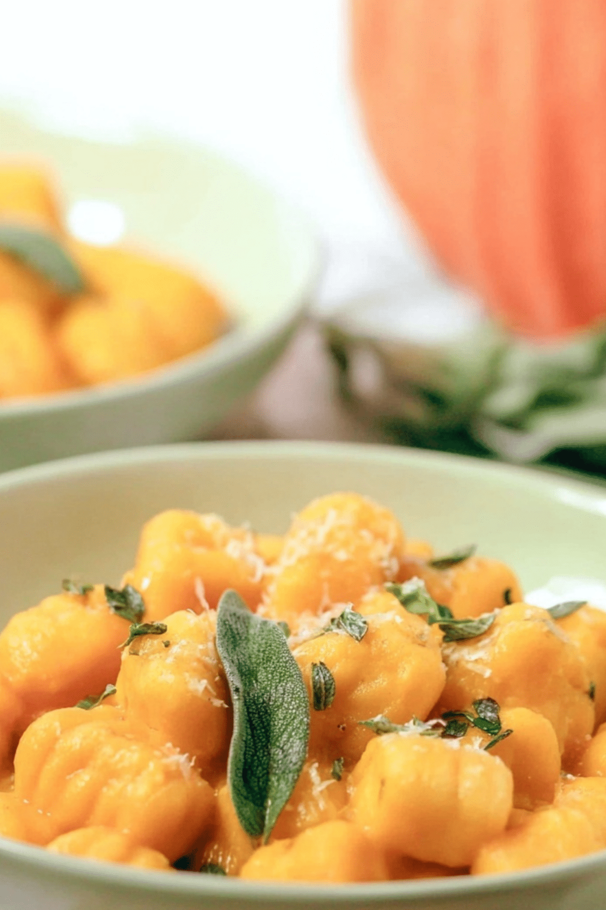 Pumpkin Gnocchi served with vegan sage butter and crispy sage leaves.