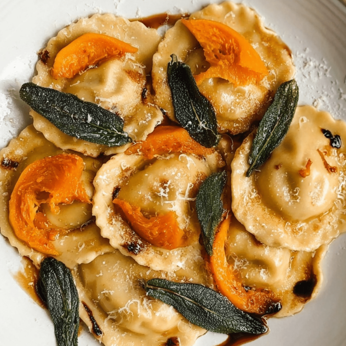 Roast Pumpkin Agnolotti with brown butter and balsamic glaze