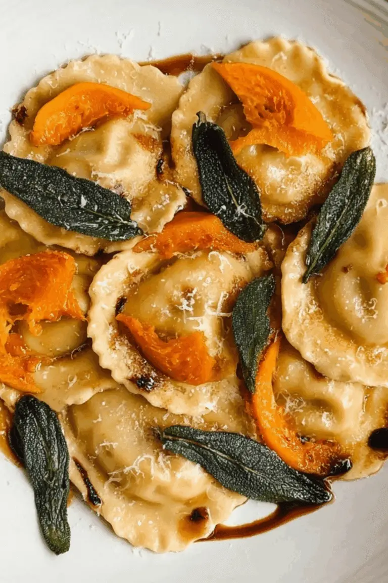 Roast Pumpkin Agnolotti with brown butter and balsamic glaze