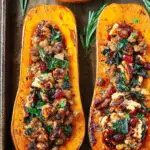 Sausage Stuffed Butternut Squash on a plate