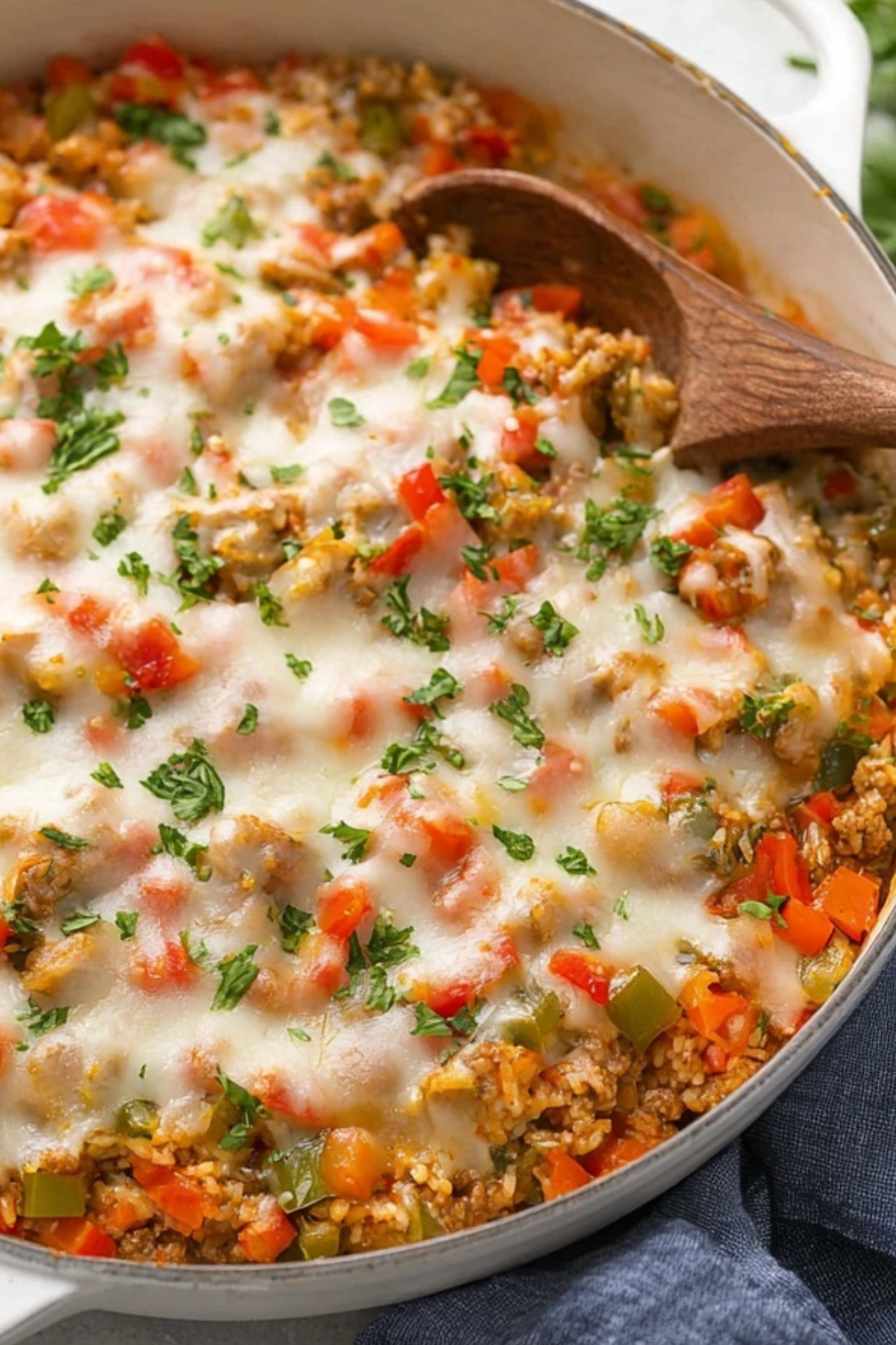 Stuffed Pepper Casserole with sausage, peppers, and mozzarella