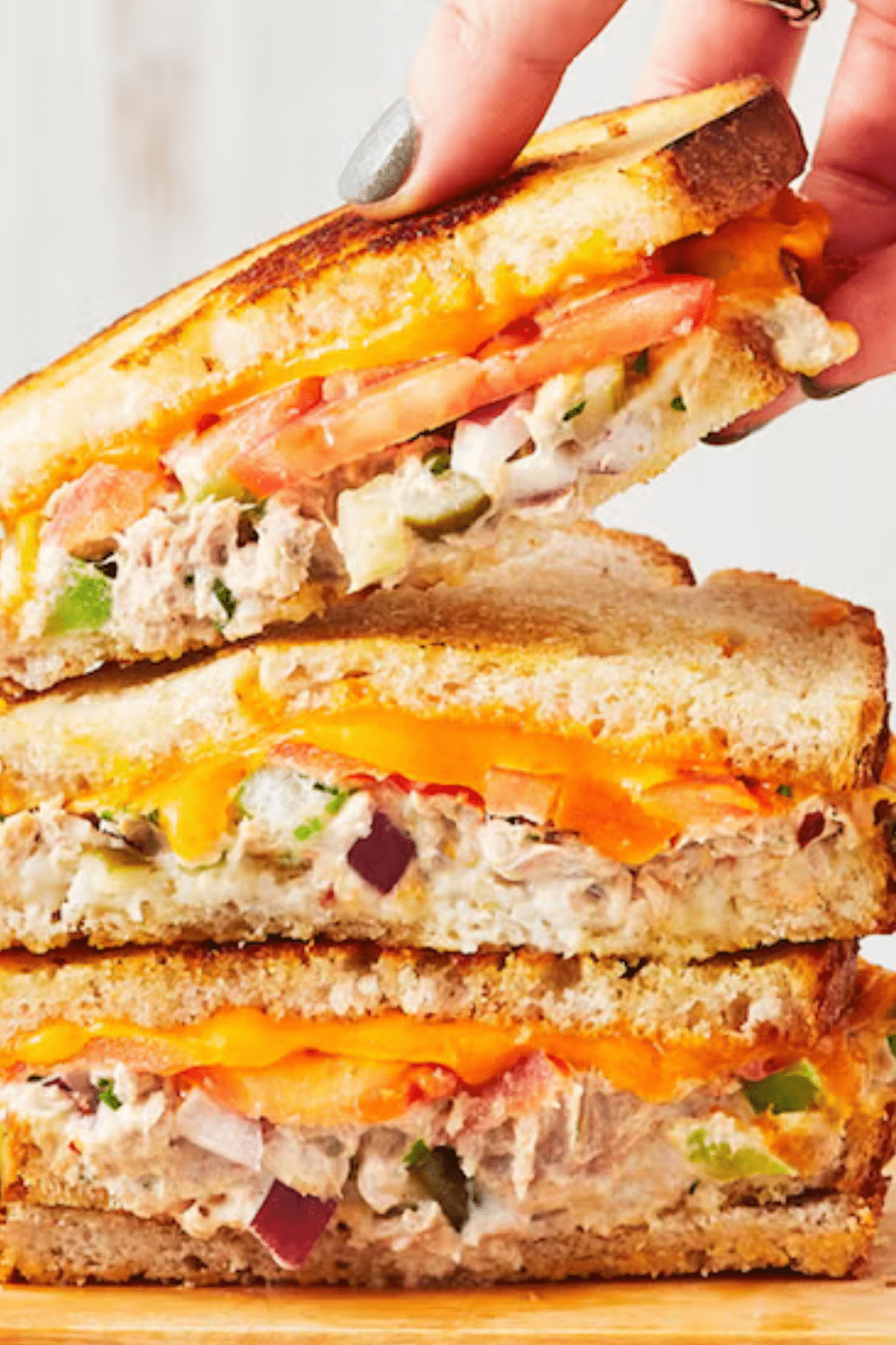 Tuna Melt Recipe with cheddar and tomato on sourdough