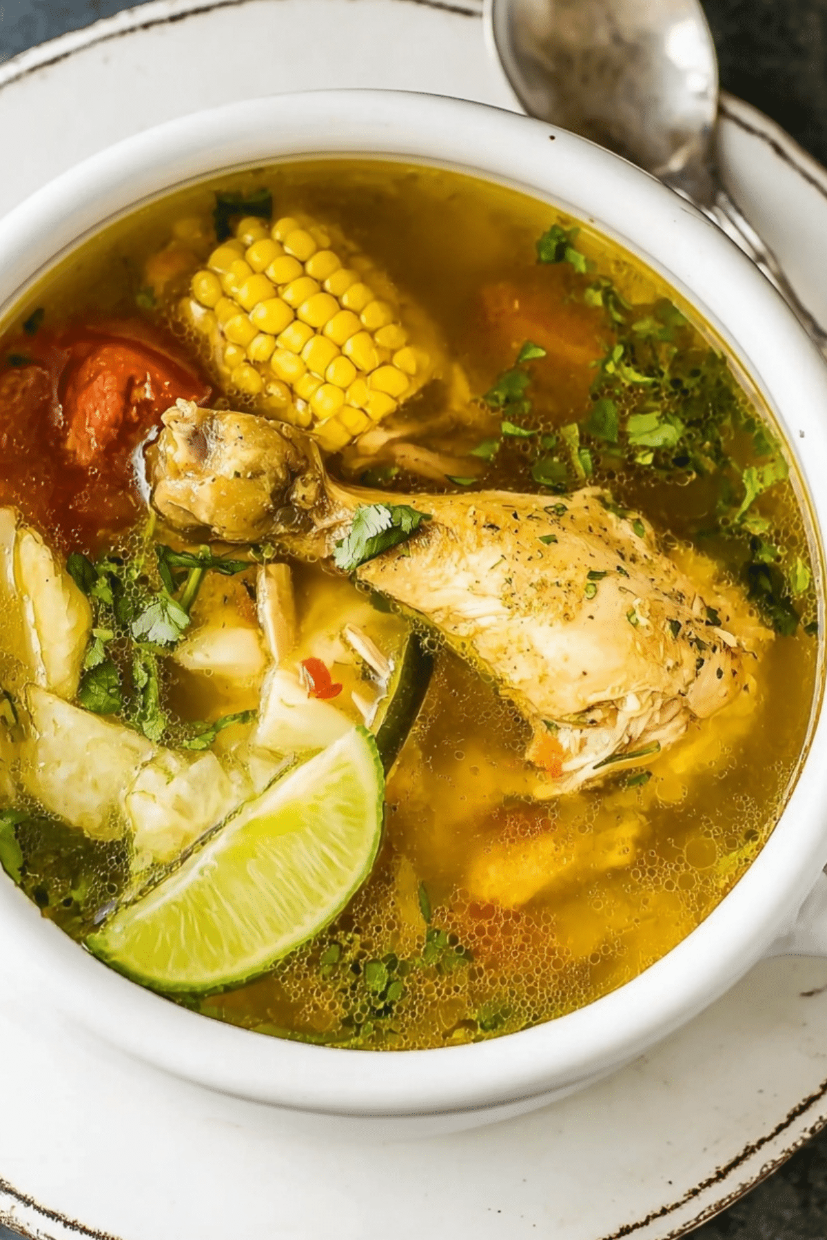 Caldo de Pollo Mexican chicken soup in a bowl