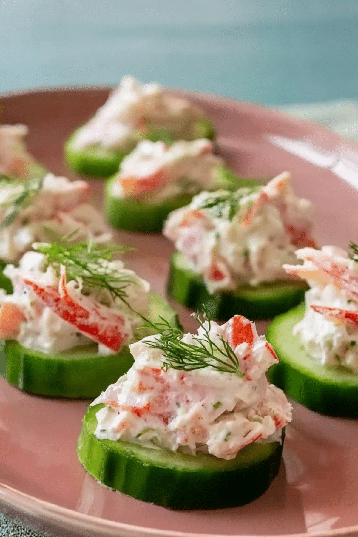 Crab Salad Sushi served on cucumber slices with creamy crab topping