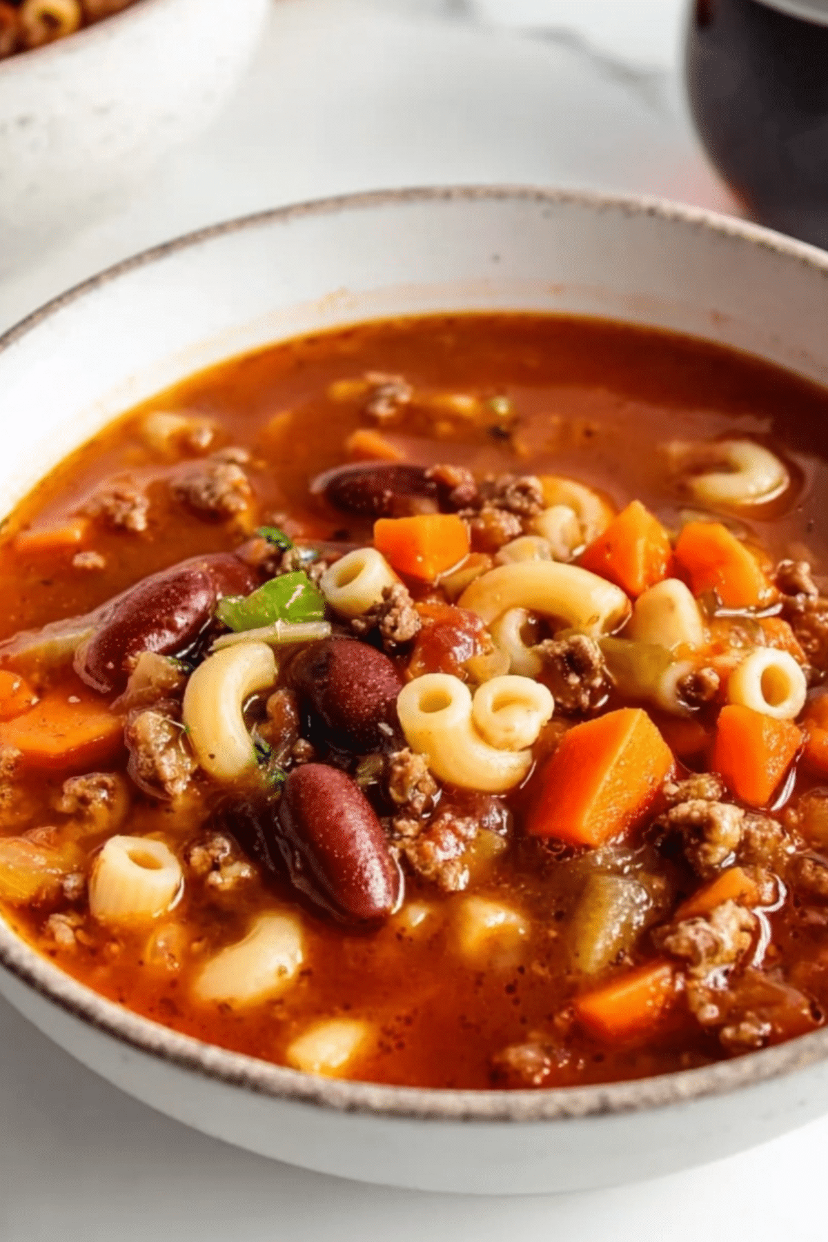 Crockpot Pasta Fagioli Soup with beans, pasta, and vegetables