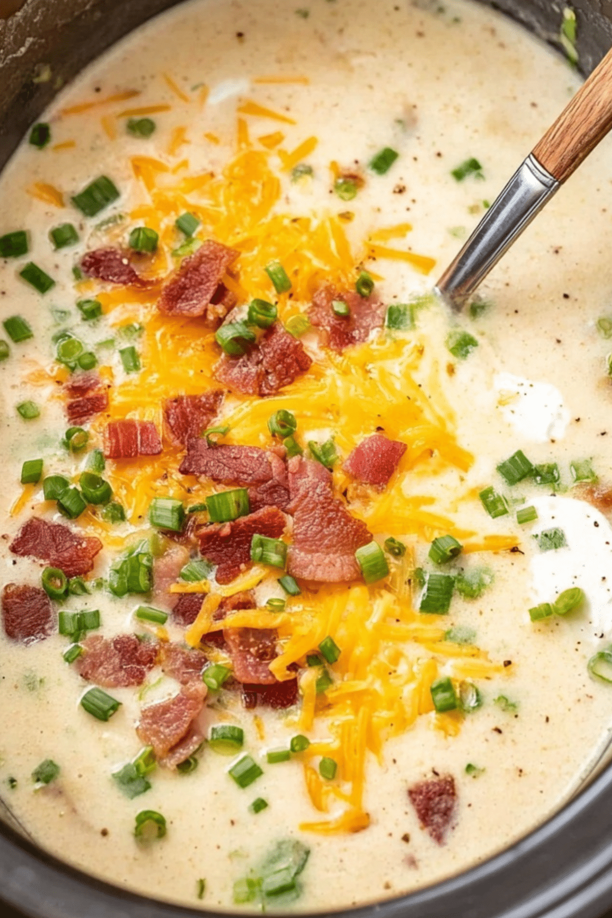 Crockpot Potato Soup with cheese and bacon