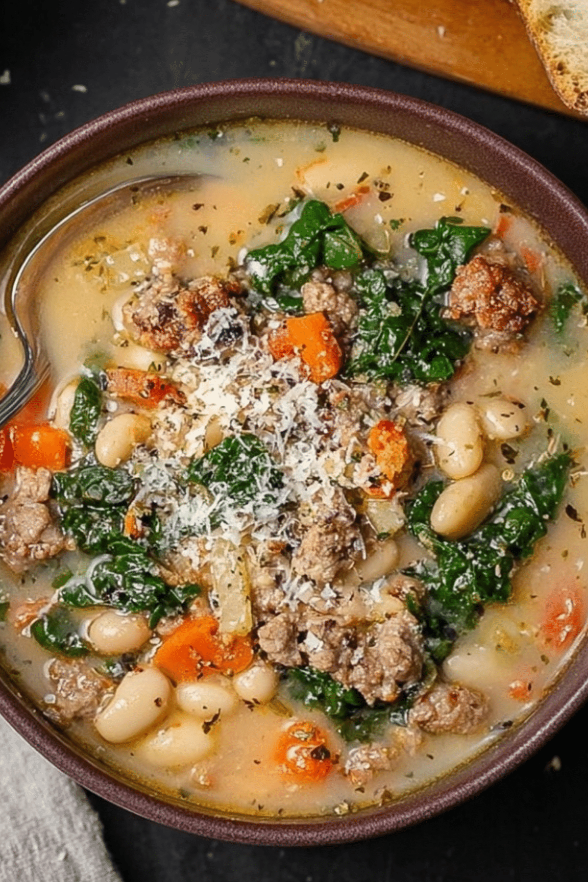 Italian Sausage and White Bean Soup in a bowl