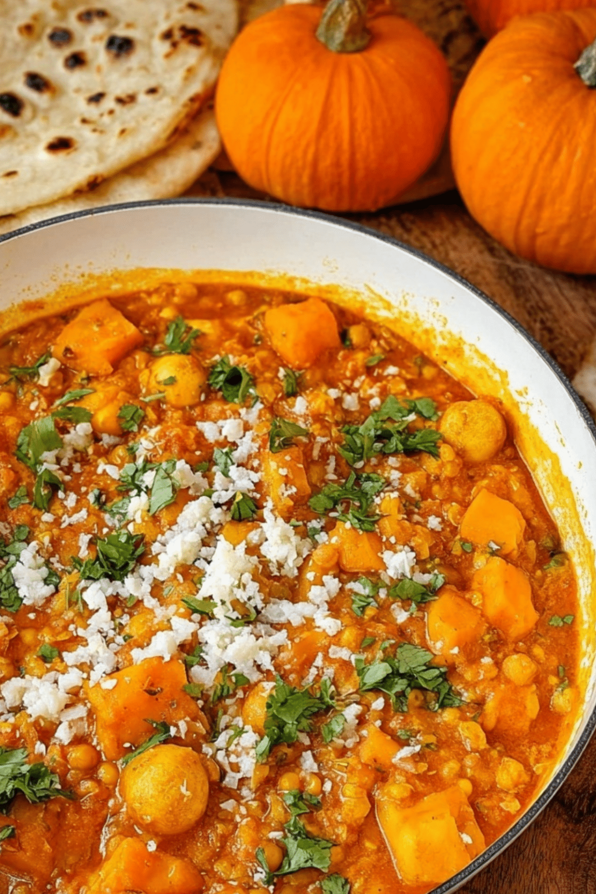 Pumpkin Curry with coconut sauce and roasted chickpeas