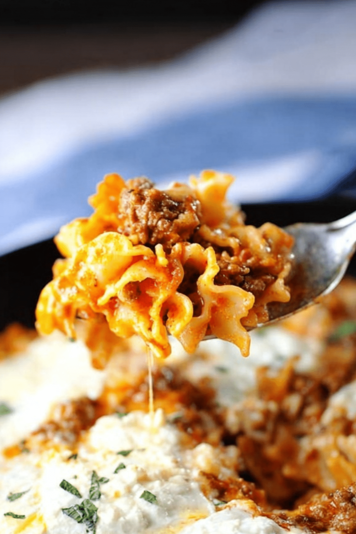 Skillet Lasagna recipe with ground beef, ricotta cheese, and pasta