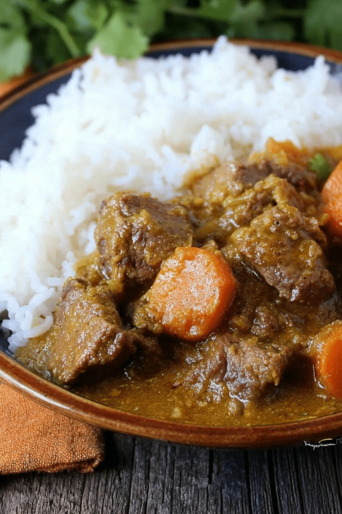 Slow Cooker Coconut Curry Beef Stew with tender beef and vegetables in a creamy curry sauce