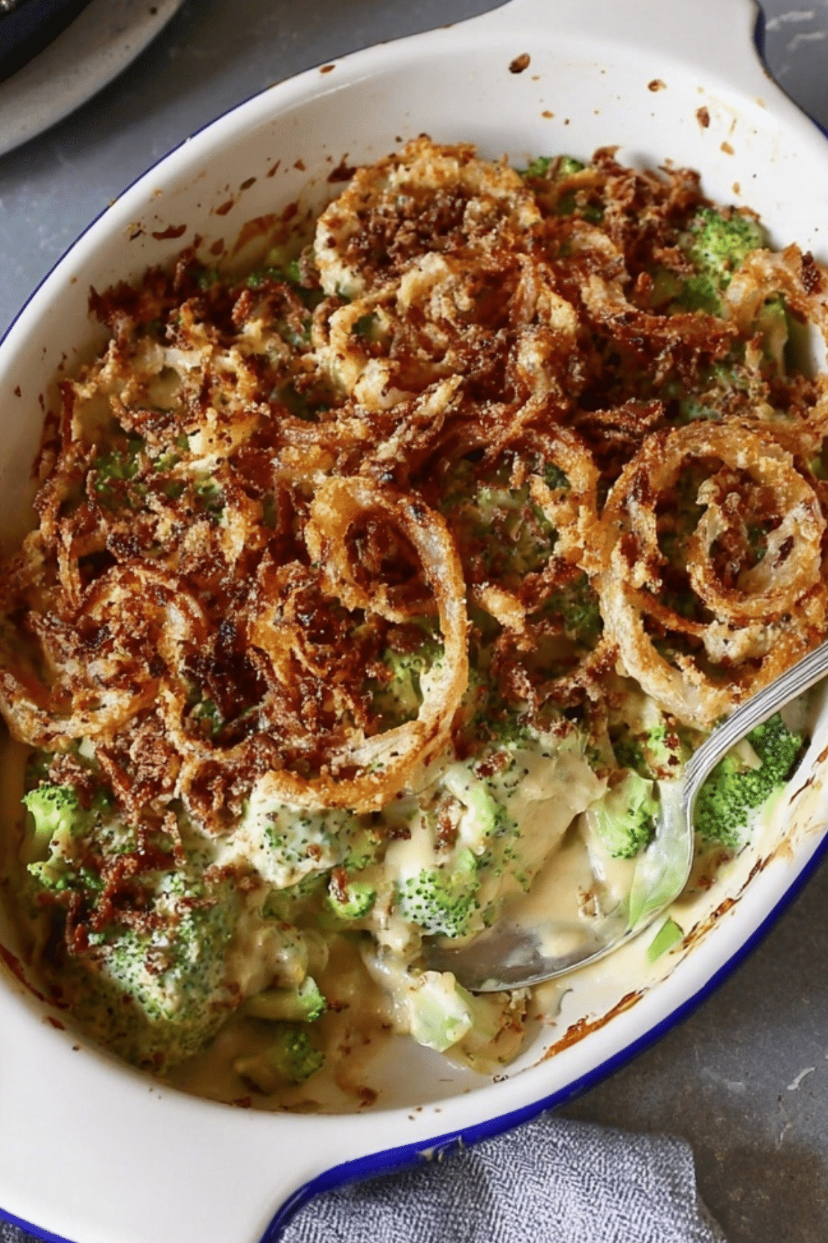 Vegan Broccoli Casserole with cashew milk sauce and crispy topping