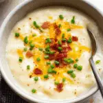Creamy Baked Potato Soup with bacon, cheddar, and sour cream