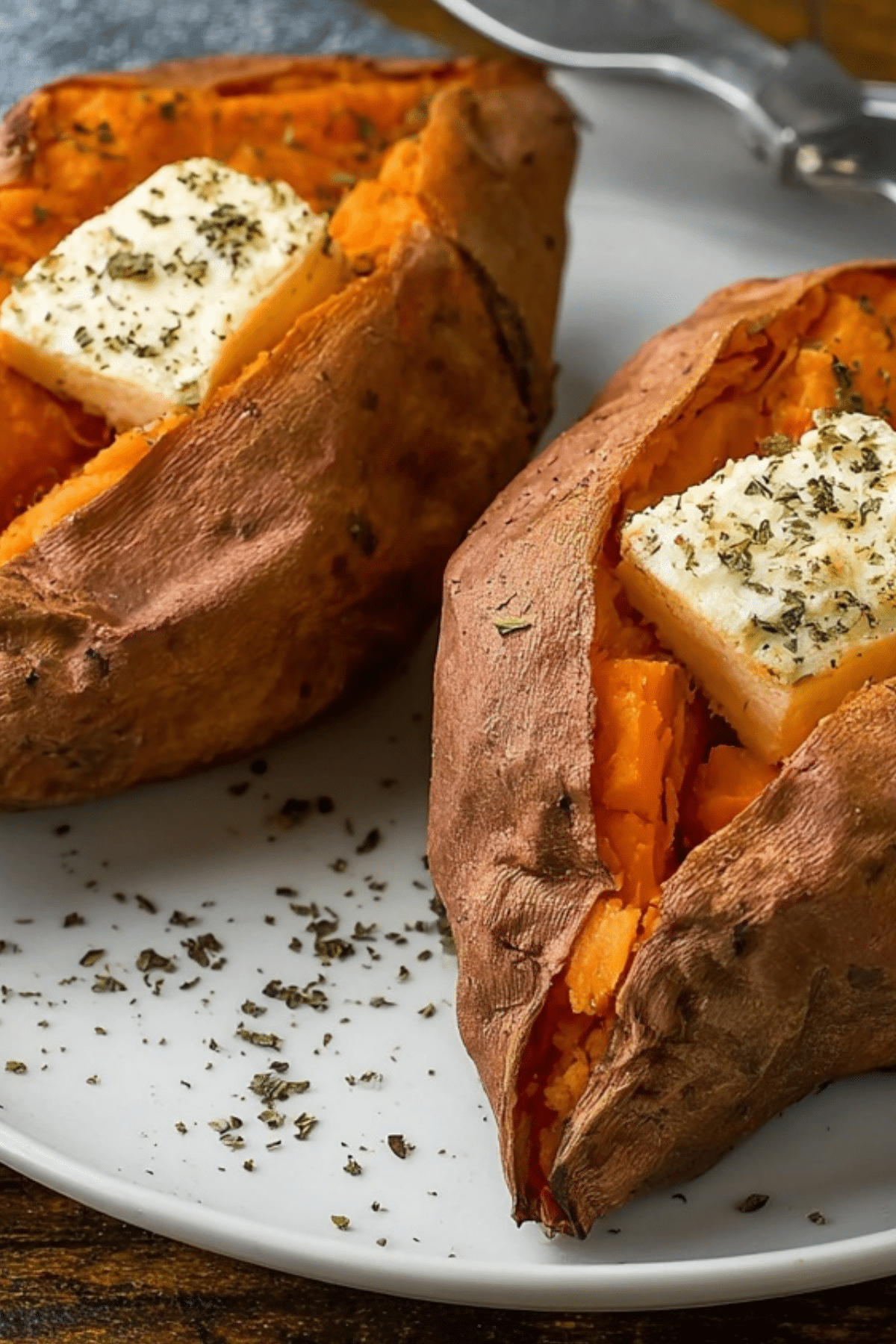 Baked sweet potatoes with butter and brown sugar