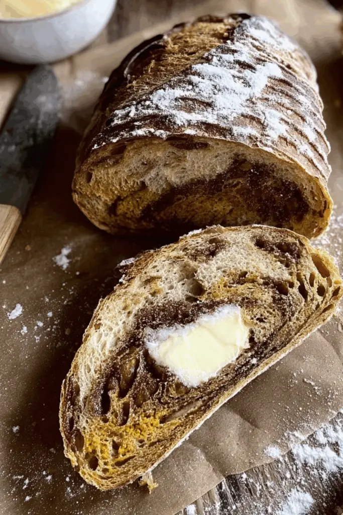 Cinnamon Swirl Pumpkin Sourdough Bread with pumpkin puree and cinnamon swirl