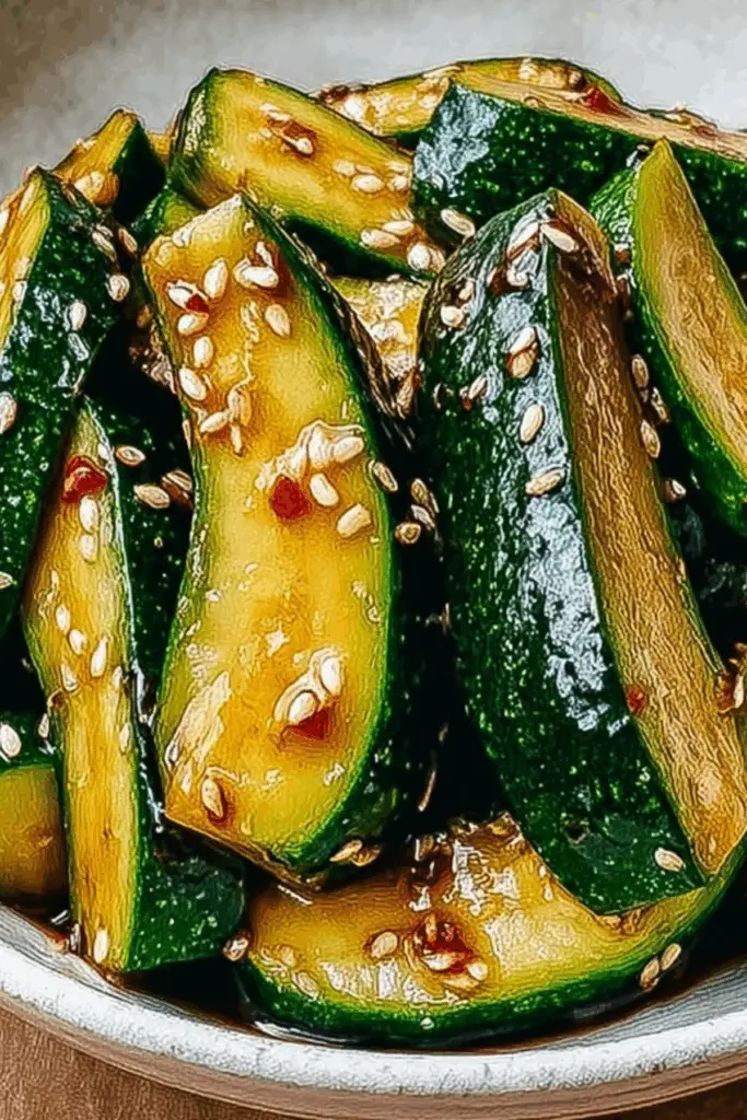 Japanese Zucchini sautéed with teriyaki sauce, a healthy side dish