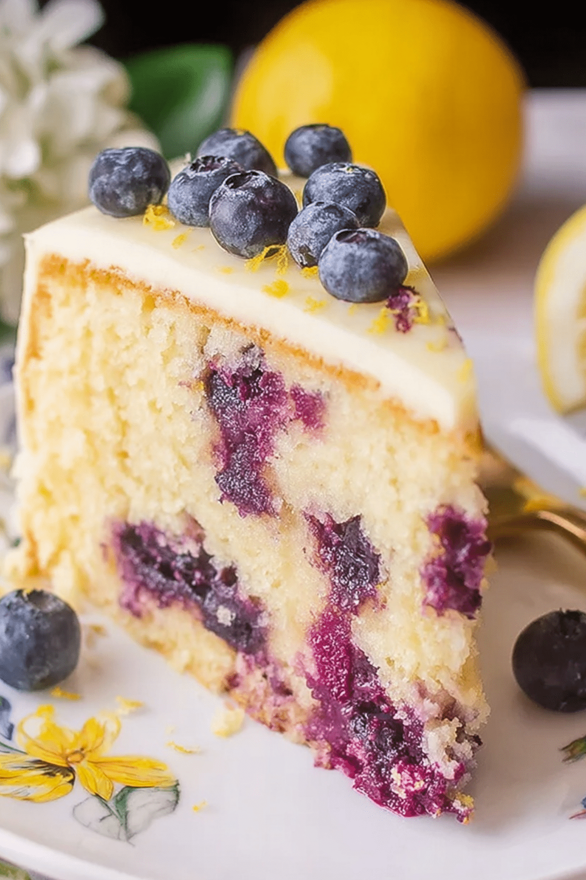 Lemon Blueberry Buttermilk Cake with cream cheese frosting