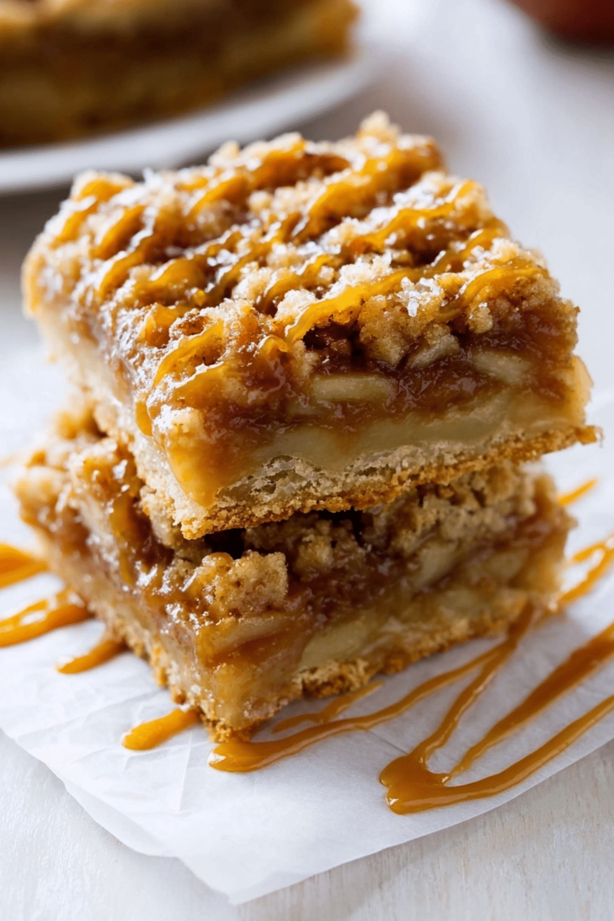Salted Caramel Apple Pie Bars with caramel drizzle
