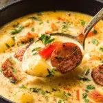 Slow Cooker Cajun Potato Soup with sausage and Cajun seasoning
