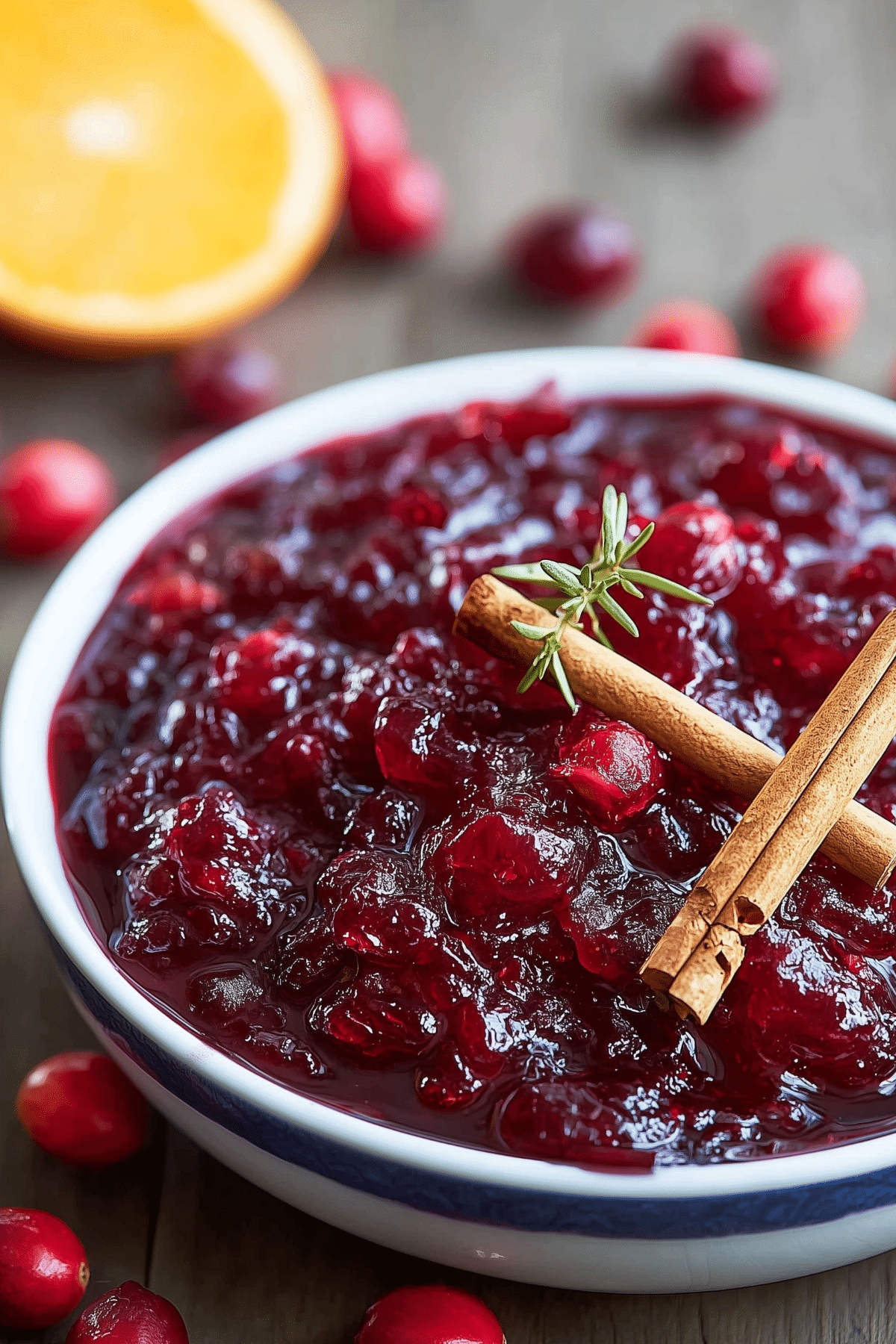 Classic Christmas Cranberry Sauce in a bowl with fresh cranberries