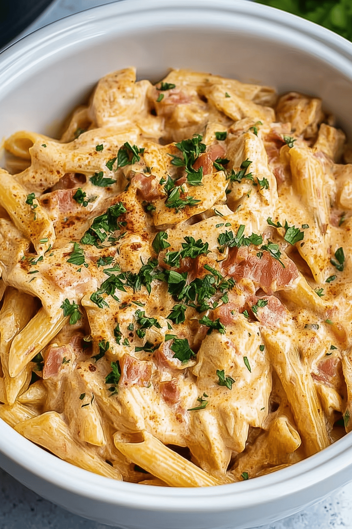 Crock Pot Creamy Cajun Chicken Pasta in a slow cooker
