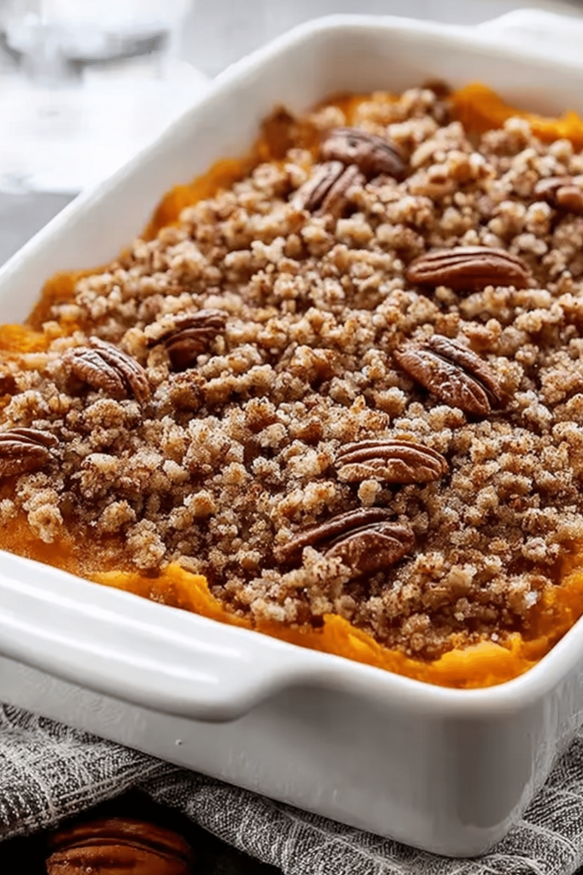Healthy Sweet Potato Casserole with Pecan Streusel recipe