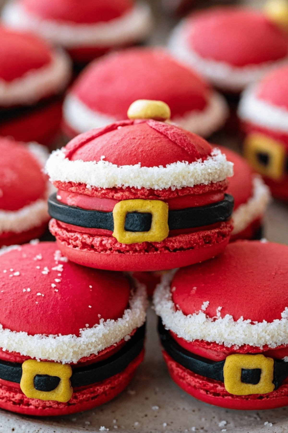 Santa Claus Macarons decorated with royal icing