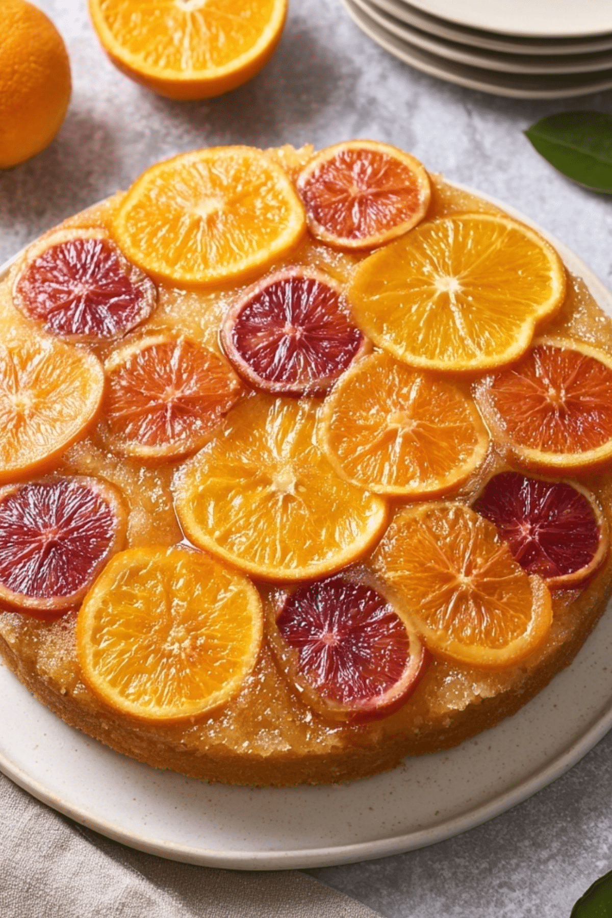 Vegan upside down orange cake with caramelized citrus topping