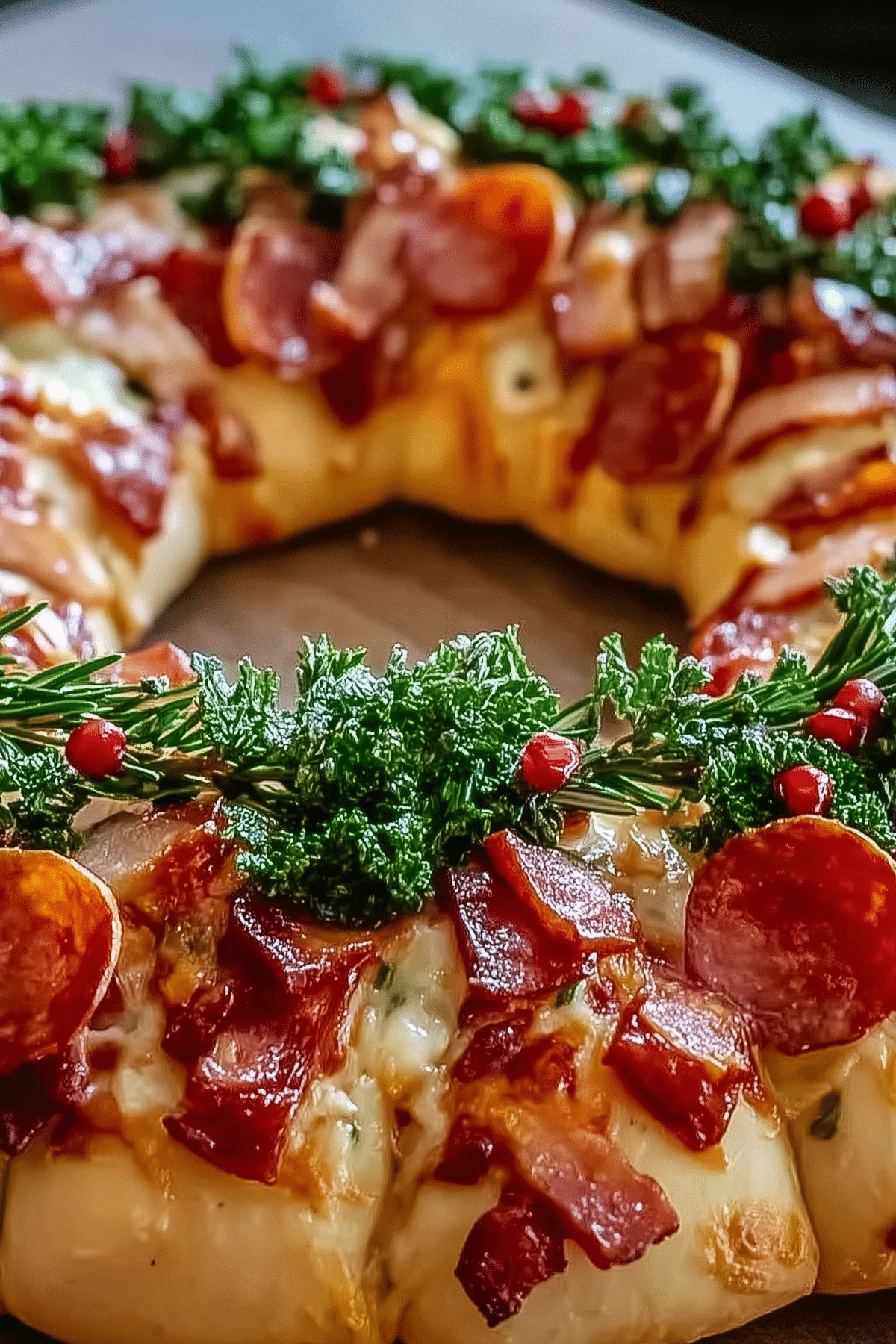 Holiday Wreath Pizza with mozzarella, tomatoes, and fresh basil