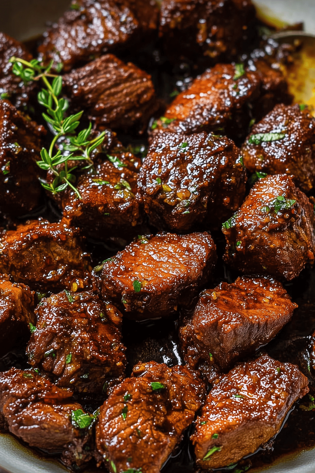 Cajun Garlic Butter Steak Bites served with parsley garnish