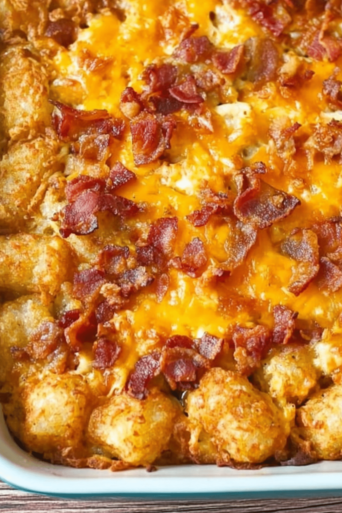 Cracked Out Tater Tot Breakfast Casserole fresh from oven with crispy topping