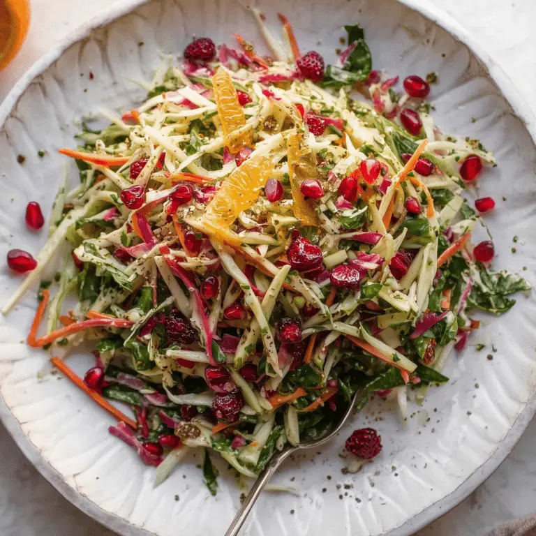 Crunchy Winter Slaw with kale, pears, and pomegranate