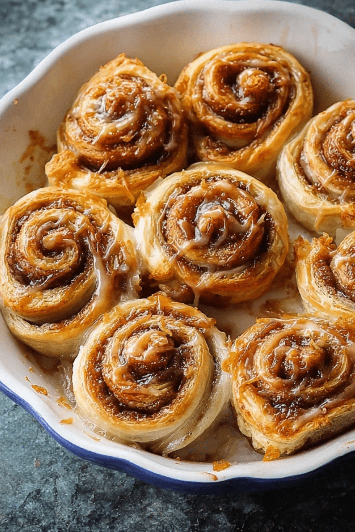 Puff Pastry Cinnamon Rolls with caramel drizzle