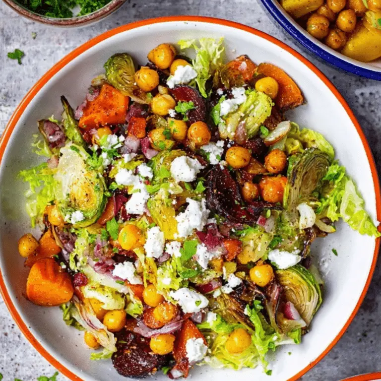 Roasted Vegetable Winter Salad with roasted carrots, butternut squash, and greens
