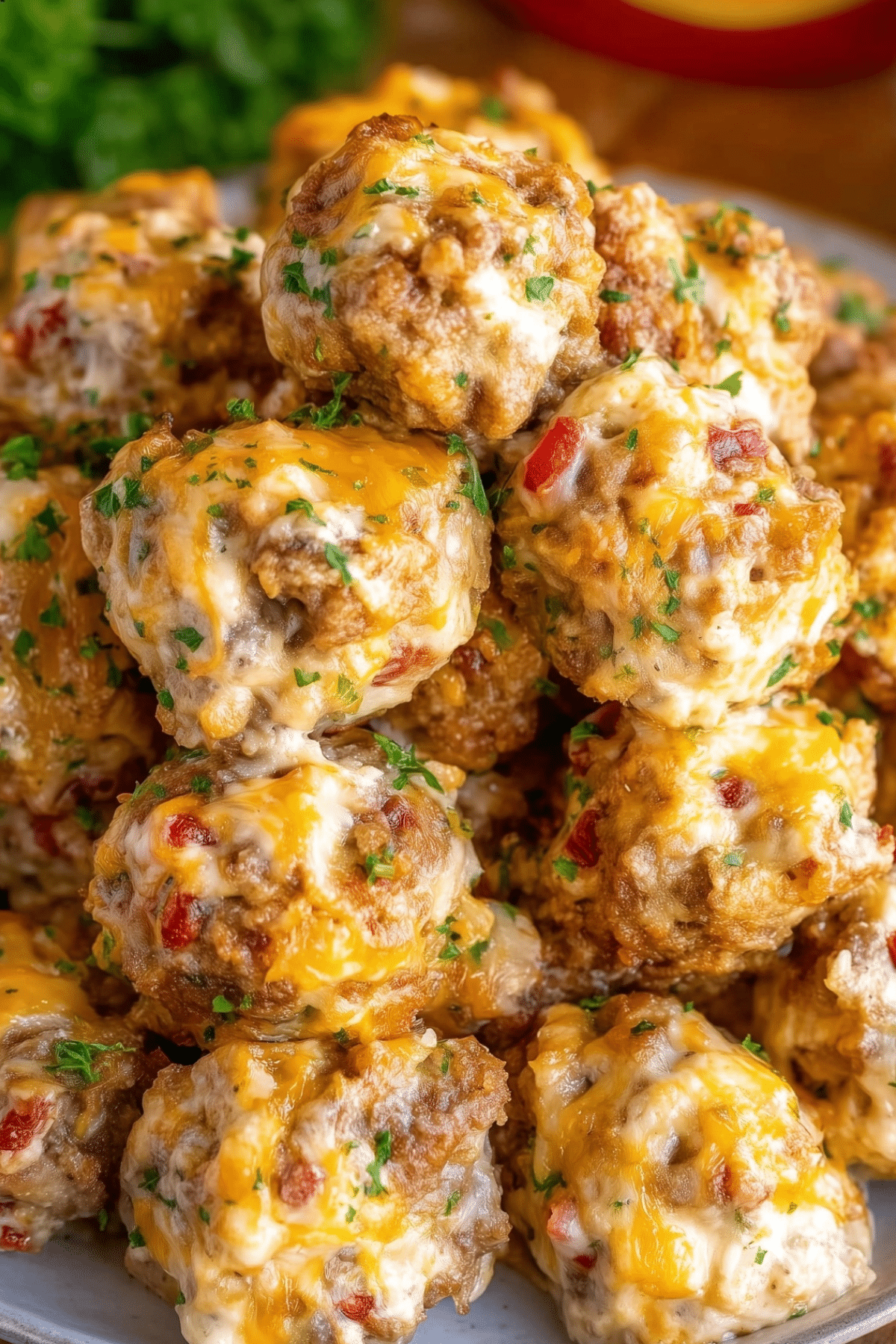 Rotel Cream Cheese Sausage Balls served on a tray