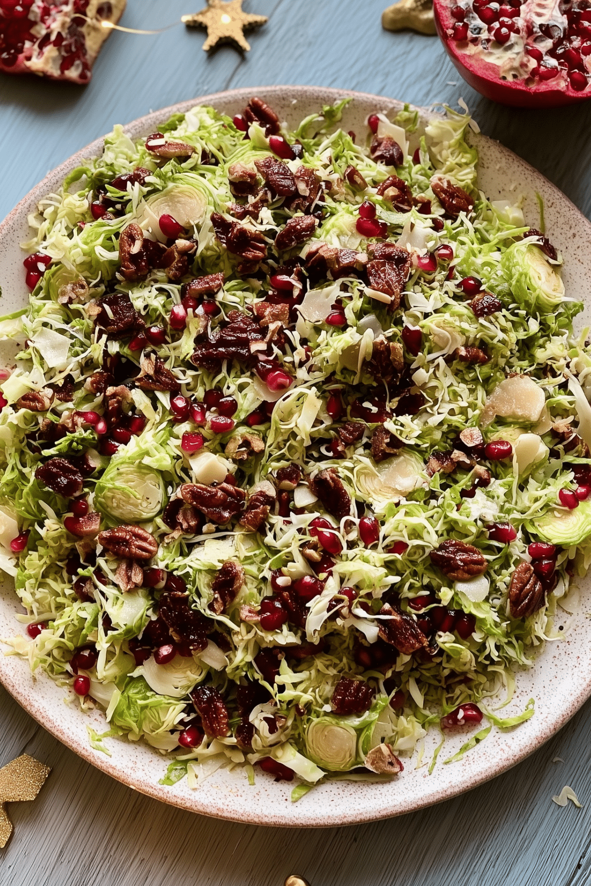Shaved Brussels Sprout Salad with Pomegranate and Candied Pecans