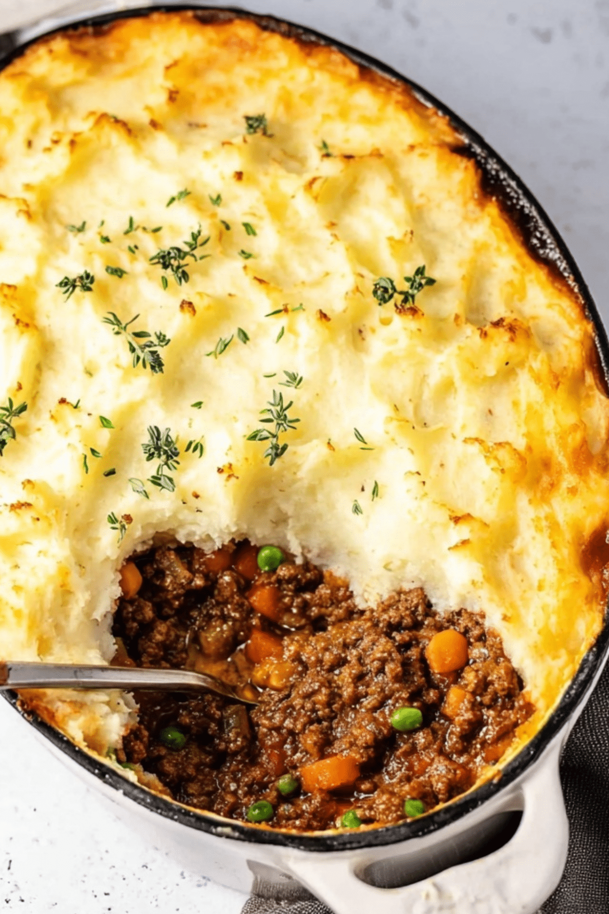 Shepherd's Pie with creamy mashed potatoes and ground beef filling