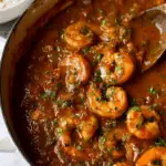 Shrimp Creole served over rice with bold, flavorful tomato-based sauce