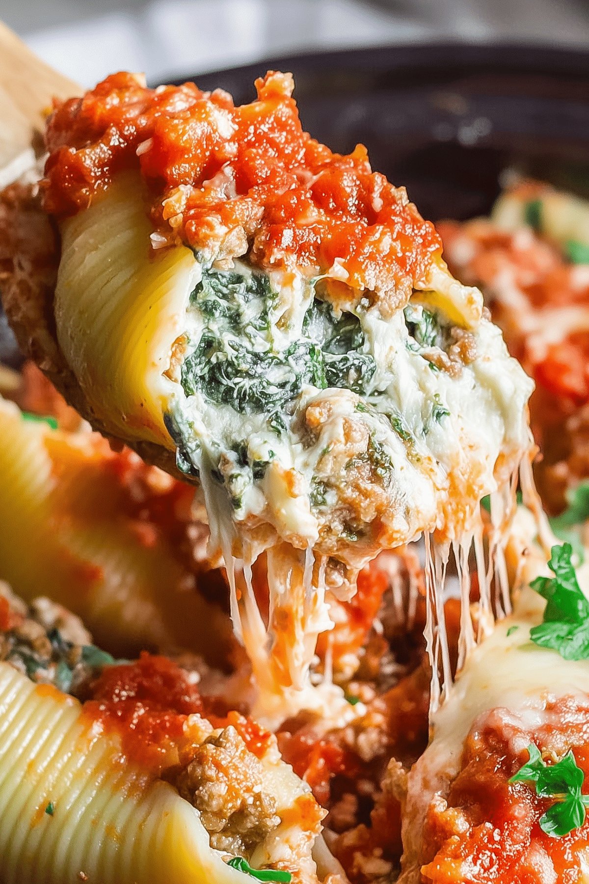 Slow Cooker Stuffed Shells with Sausage and Spinach in a slow cooker