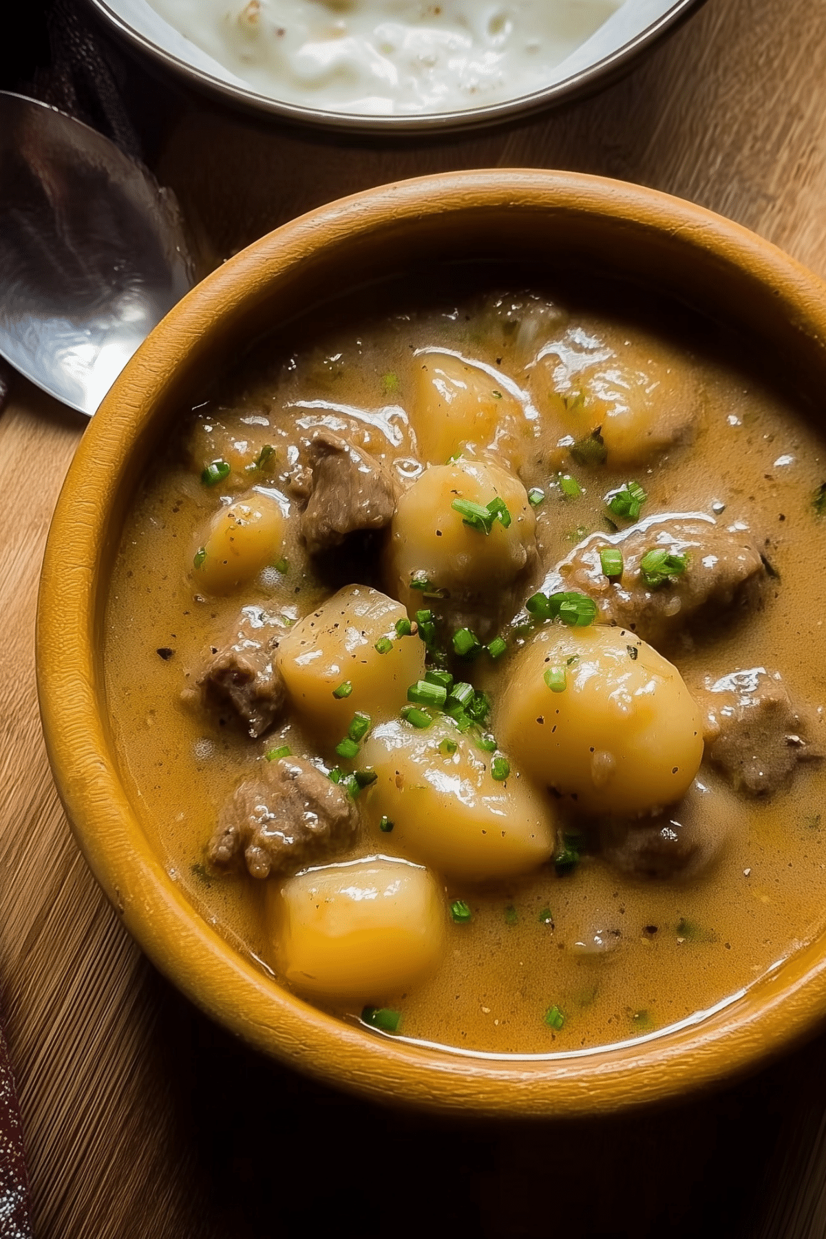 Steak and Potato Soup recipe with creamy broth and tender beef and potatoes
