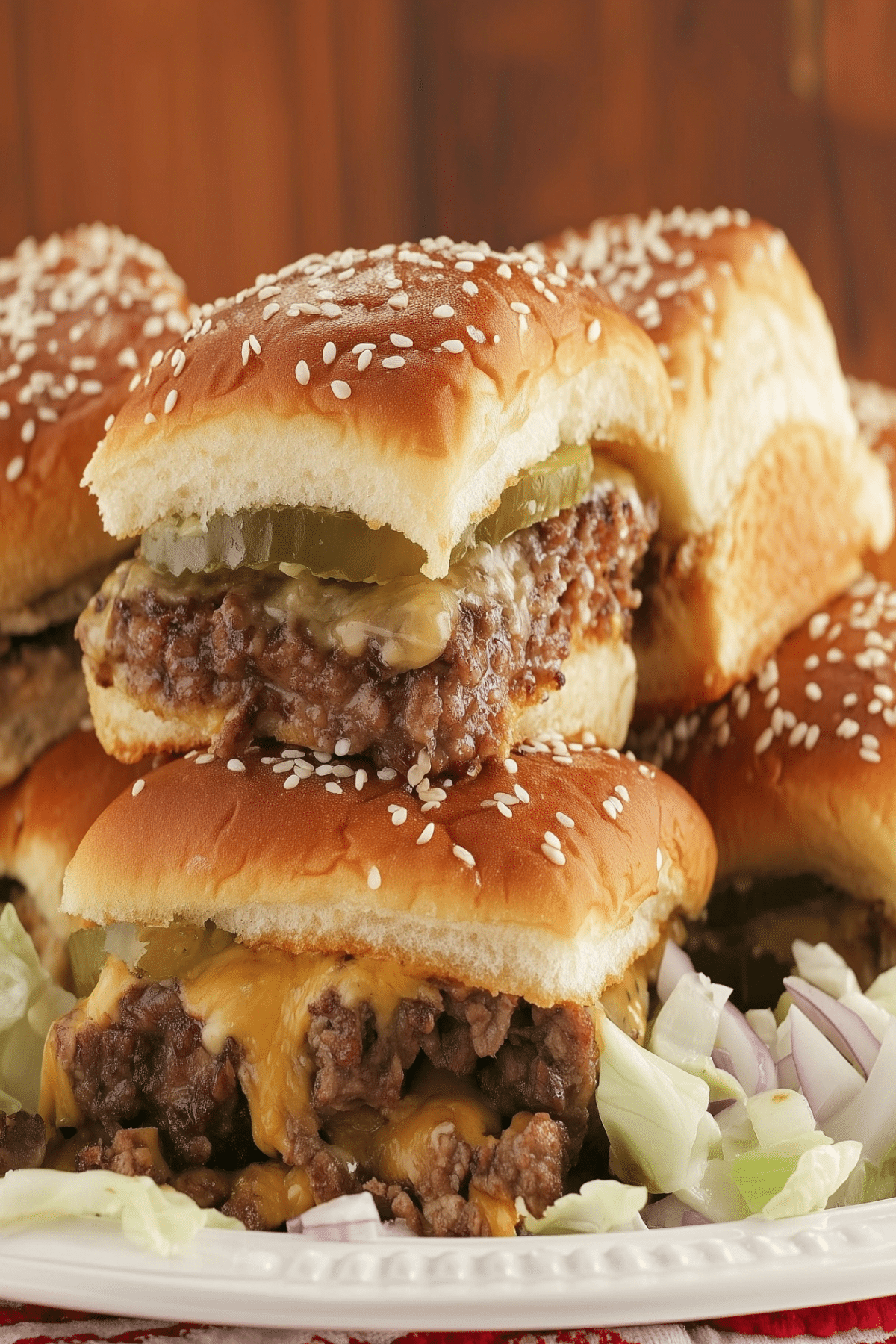 Big Mac Sliders with cheese, pickles, and special sauce
