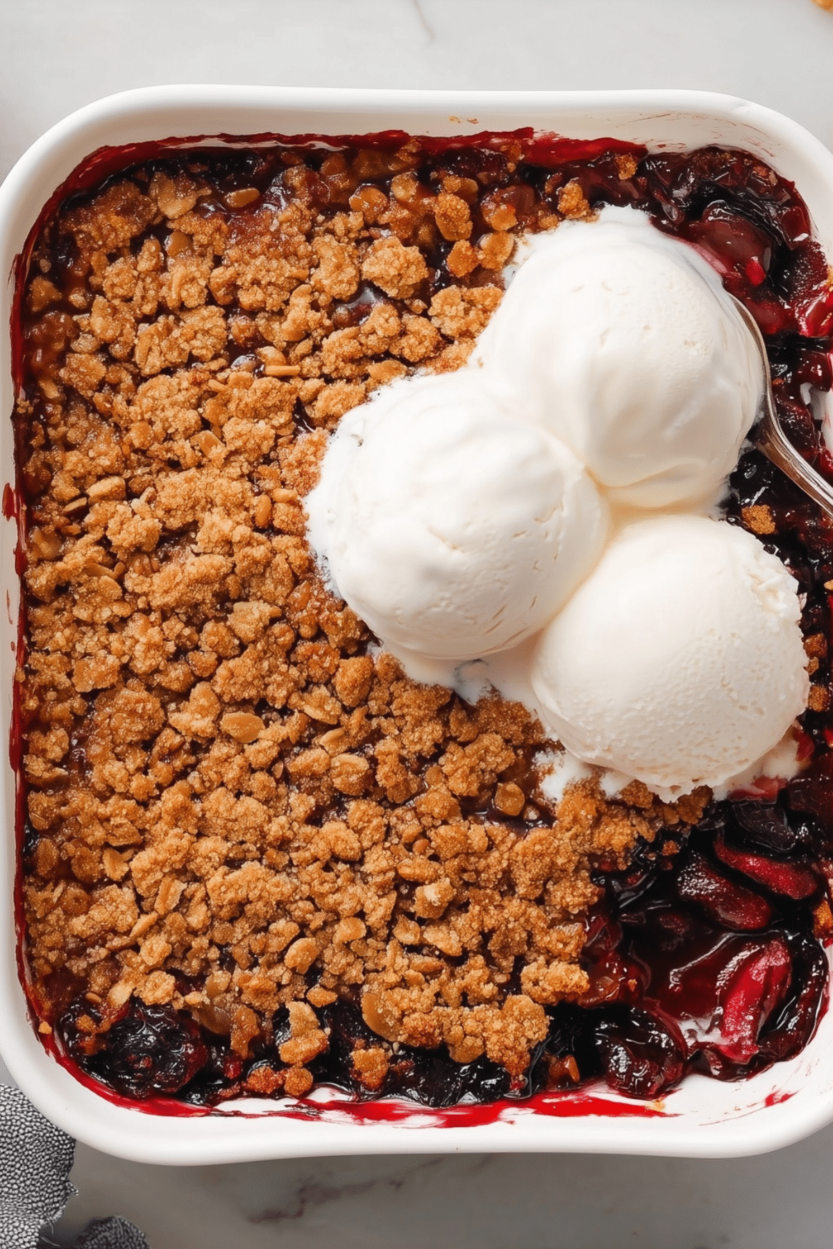 Homemade Cherry Crisp with buttery oat topping