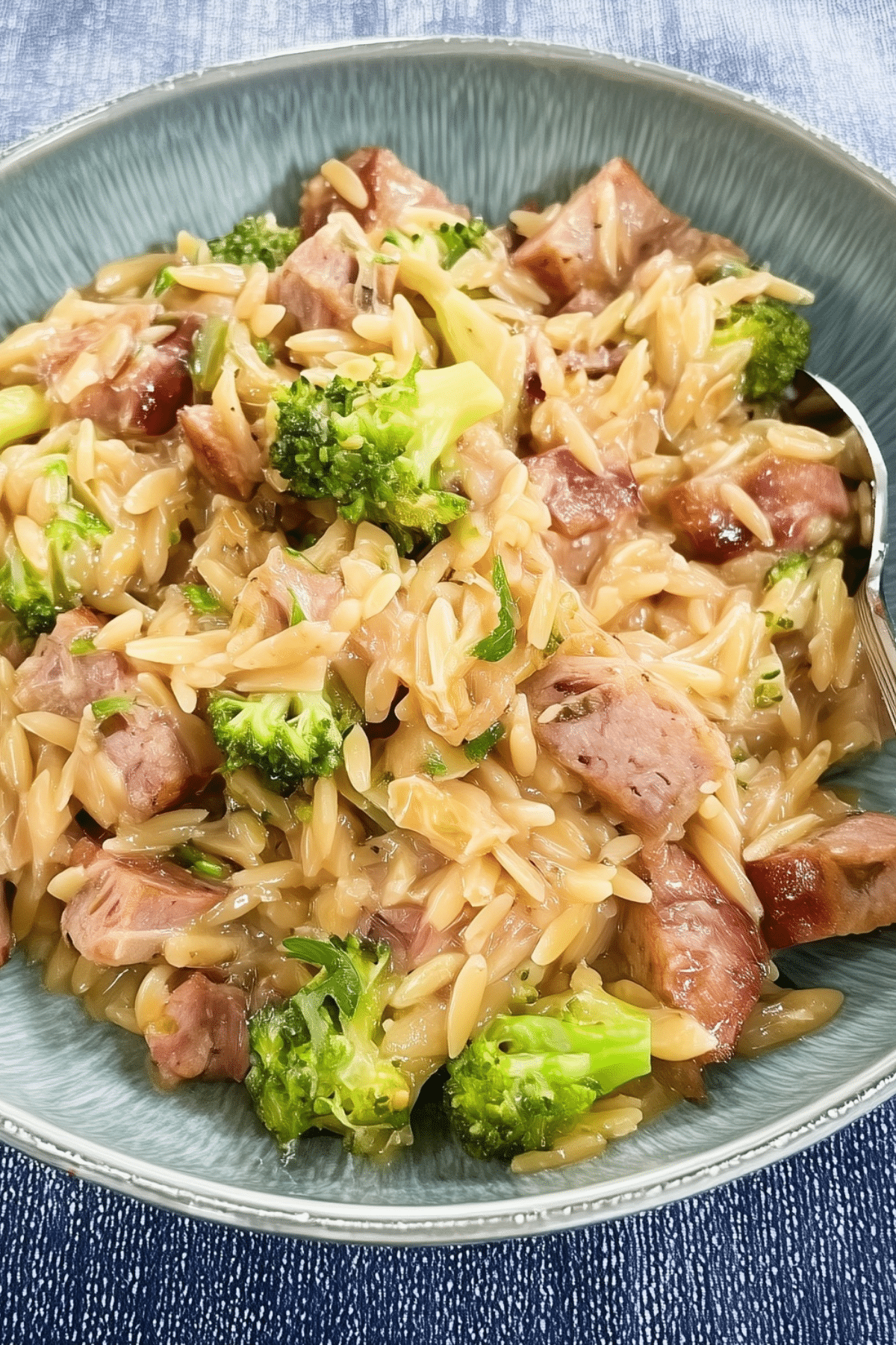 Chicken Sausage Orzo Skillet with broccoli and orzo pasta