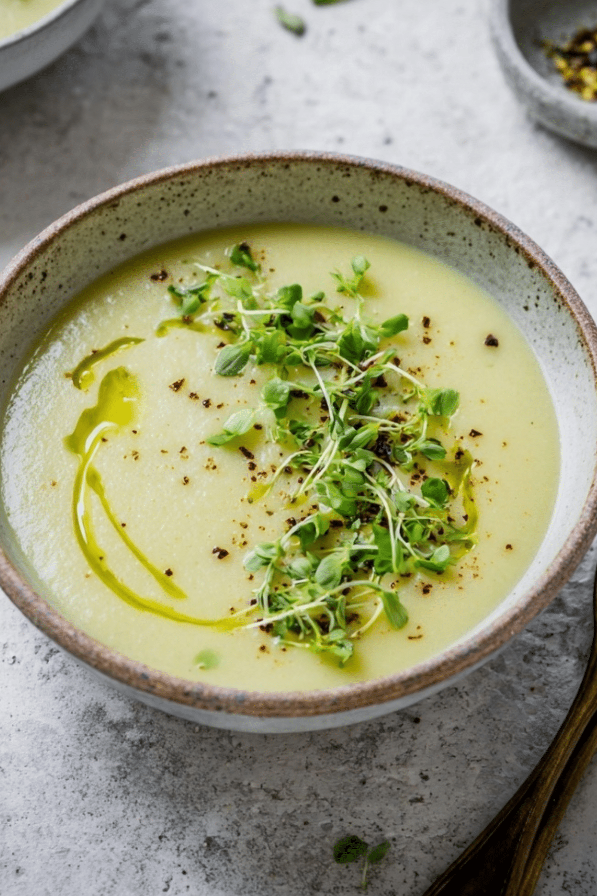 creamy cauliflower leek soup in a bowl