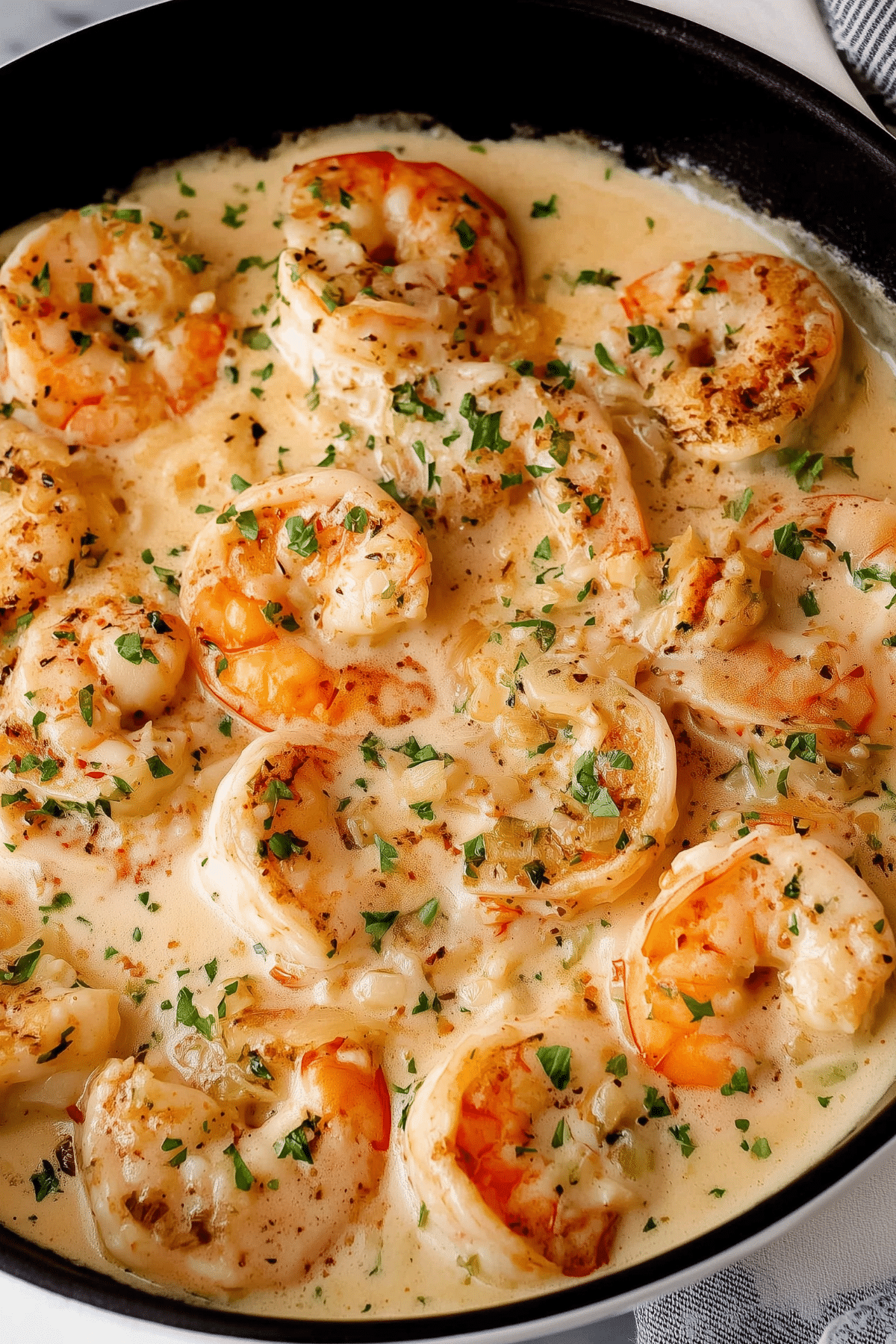 Creamy Garlic Shrimp served over pasta