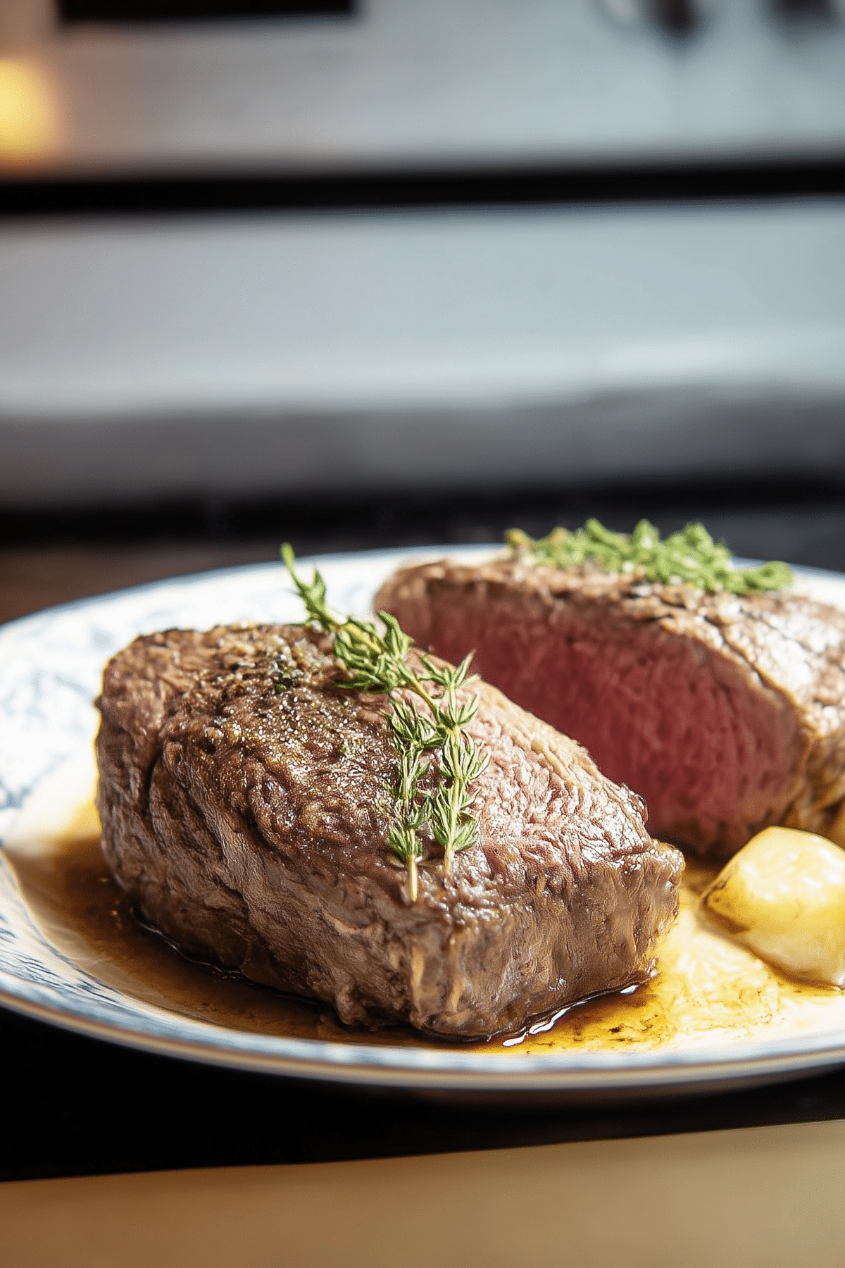 Dutch Oven Prime Rib Roast served with vegetables and gravy