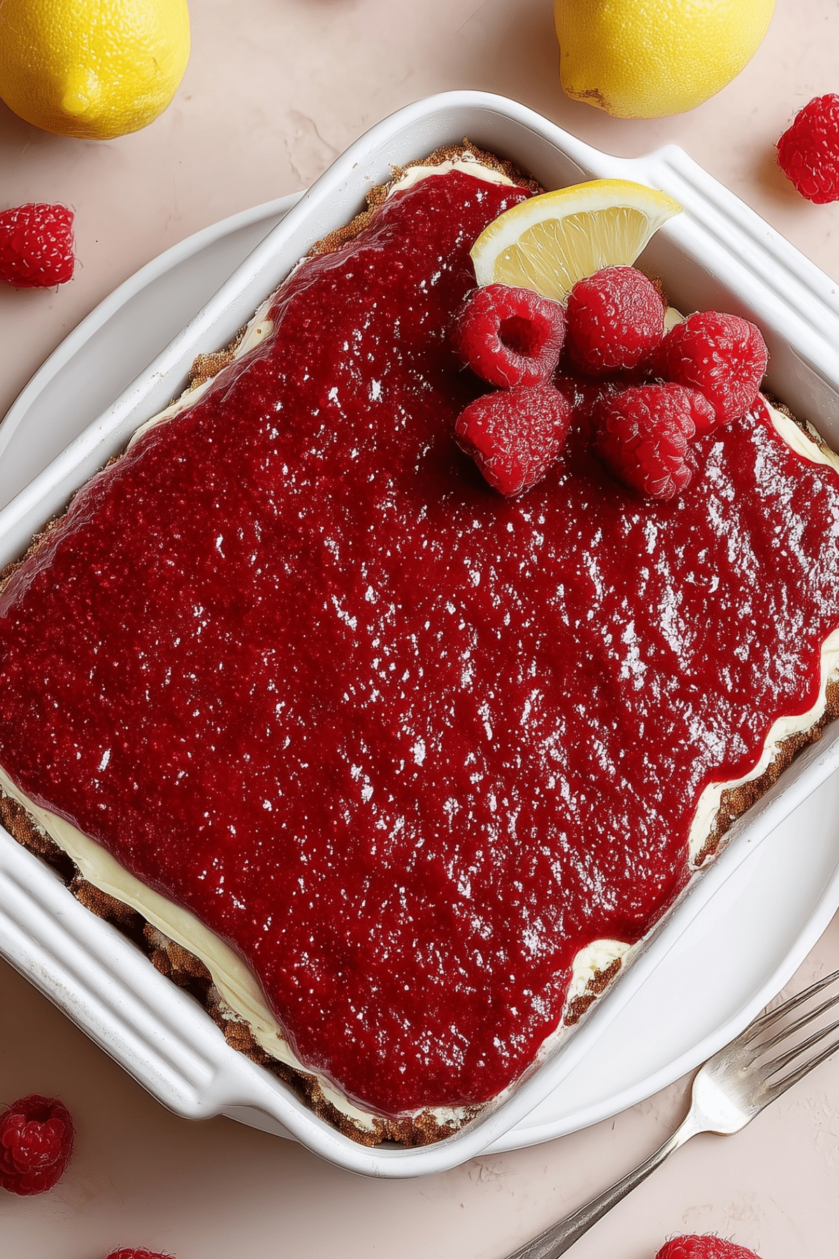 Fresh Raspberry Tiramisu made with mascarpone, raspberry jam, and ladyfingers