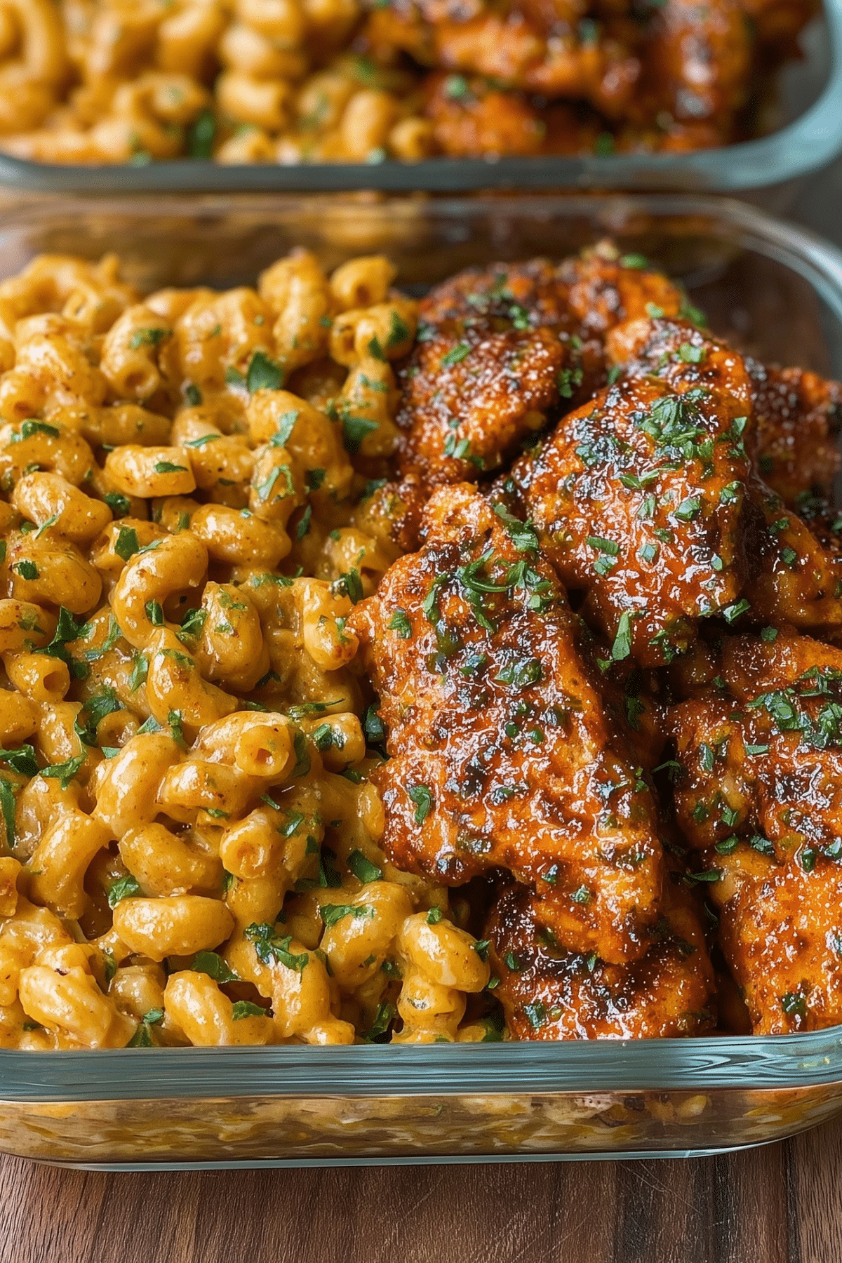 Honey Garlic Butter Chicken with Mac & Cheese recipe served creamy in a bowl