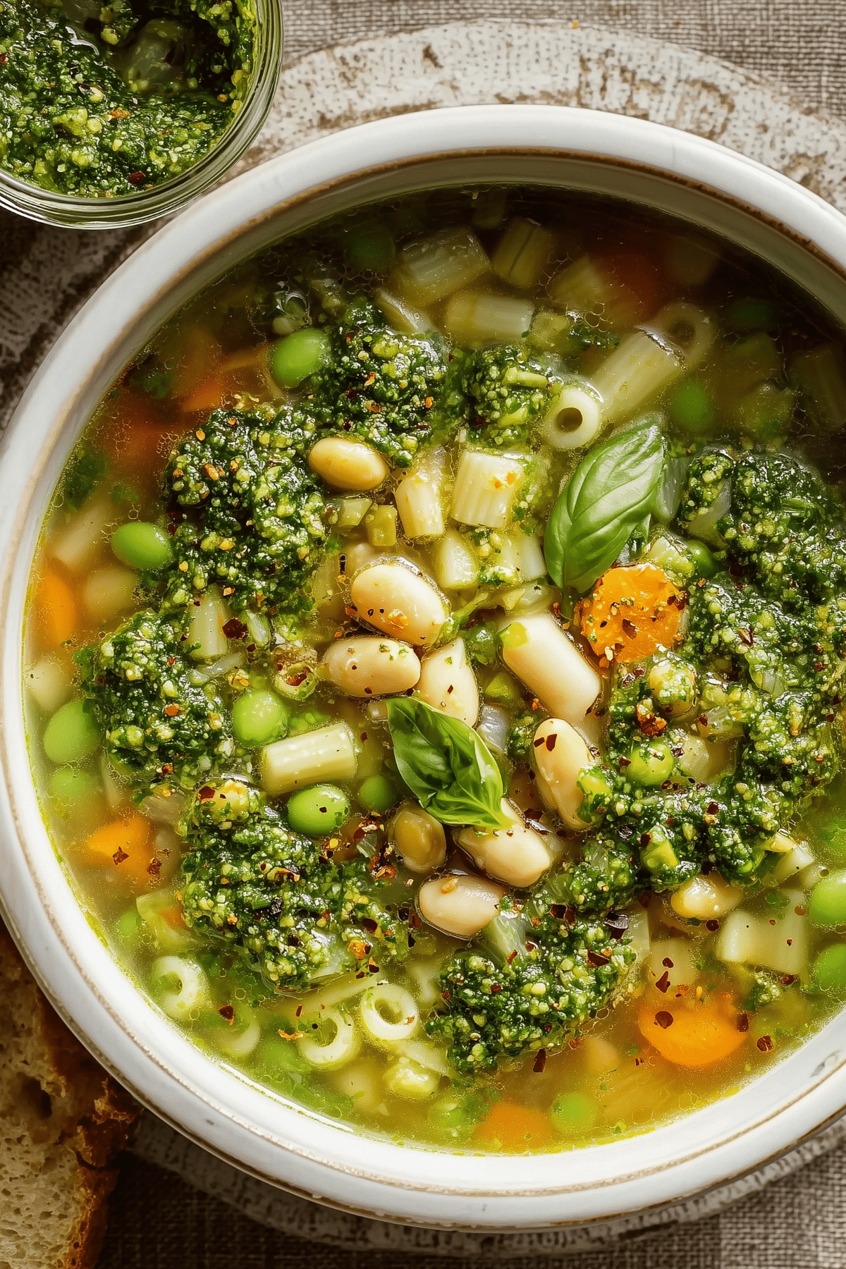 Soupe au pistou served with basil pistou and vegetables