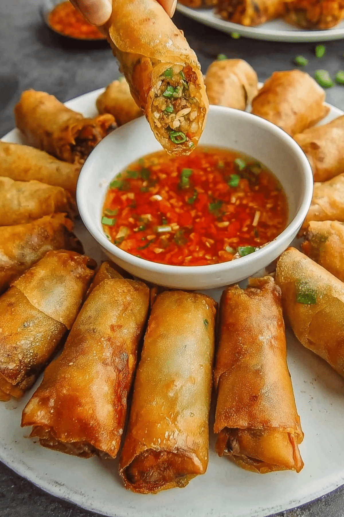 Crispy Vegan Lumpiang Shanghai spring rolls with tofu and vegetables