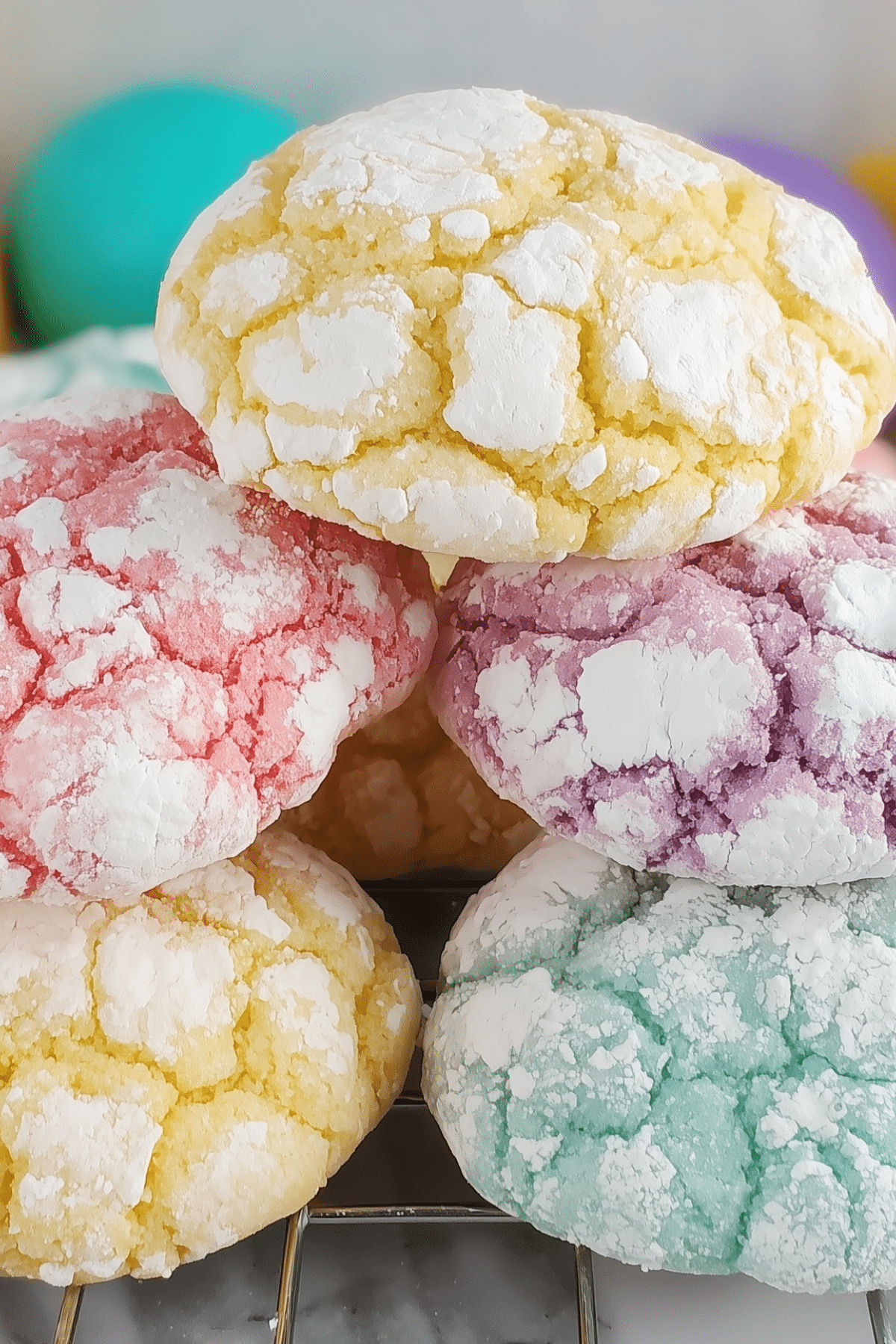 Freshly baked lemon crinkle cookies with powdered sugar coating